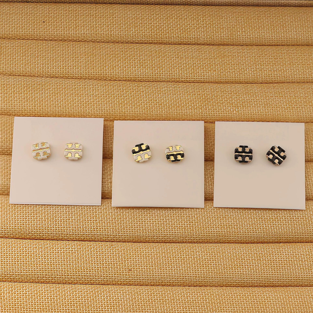 Tory Burch Double Design Letter Inlaid Earrings
